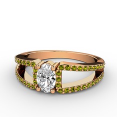 Mimoza Yüzük - Swarovski ve peridot 8 ayar rose altın yüzük #d51221