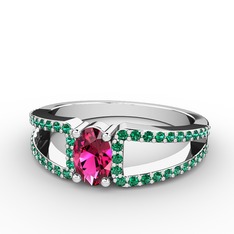 Rodolit garnet ve yeşil kuvars 14 ayar beyaz altın yüzük