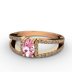 Mimoza Yüzük - Pembe kuvars ve dumanlı kuvars 14 ayar rose altın yüzük #fbsx3e