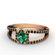 Mimoza Yüzük - Yeşil kuvars ve siyah zirkon 925 ayar rose altın kaplama gümüş yüzük #g823gh