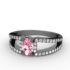 Mimoza Yüzük - Pembe kuvars ve beyaz zirkon 925 ayar siyah rodyum kaplama gümüş yüzük #hvghhv