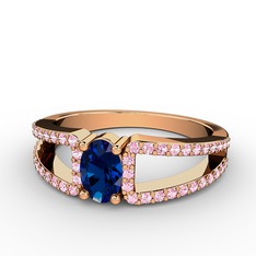 Mimoza Yüzük - Lab safir ve pembe kuvars 18 ayar rose altın yüzük #l1n2tu