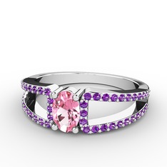 Mimoza Yüzük - Pembe kuvars ve ametist 925 ayar gümüş yüzük #l6x4g7