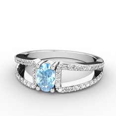 Akuamarin ve swarovski 18 ayar beyaz altın yüzük