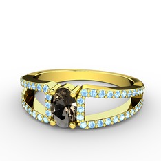 Mimoza Yüzük - Dumanlı kuvars ve akuamarin 18 ayar altın yüzük #lm6ulv