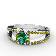 Mimoza Yüzük - Yeşil kuvars ve peridot 14 ayar beyaz altın yüzük #ojcb5u