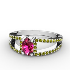 Mimoza Yüzük - Rodolit garnet ve peridot 14 ayar beyaz altın yüzük #oxjden