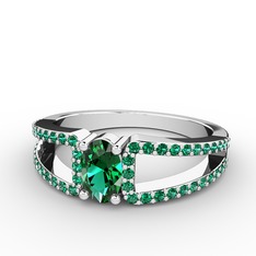 Mimoza Yüzük - Yeşil kuvars 14 ayar beyaz altın yüzük #q0aktu