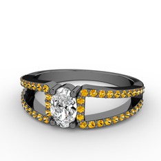 Mimoza Yüzük - Swarovski ve sitrin 925 ayar siyah rodyum kaplama gümüş yüzük #q8cwph