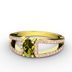 Peridot ve pembe kuvars 18 ayar altın yüzük