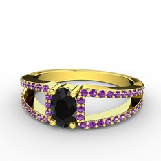 Mimoza Yüzük - Siyah zirkon ve ametist 8 ayar altın yüzük #r2wdts