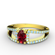 Garnet ve akuamarin 14 ayar altın yüzük