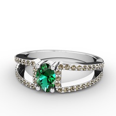 Yeşil kuvars ve dumanlı kuvars 18 ayar beyaz altın yüzük