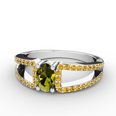 Mimoza Yüzük - Peridot ve sitrin 8 ayar beyaz altın yüzük #txtslw