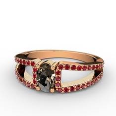 Dumanlı kuvars ve garnet 14 ayar rose altın yüzük