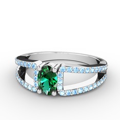 Mimoza Yüzük - Yeşil kuvars ve akuamarin 14 ayar beyaz altın yüzük #v802is