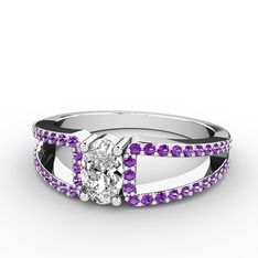 Mimoza Yüzük - Swarovski ve ametist 925 ayar gümüş yüzük #w44ara