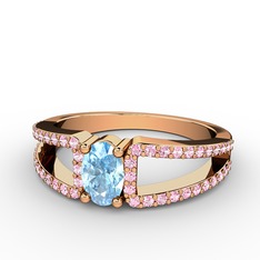 Mimoza Yüzük - Akuamarin ve pembe kuvars 14 ayar rose altın yüzük #wvm0la