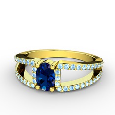 Lab safir ve akuamarin 14 ayar altın yüzük