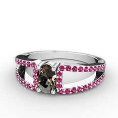 Dumanlı kuvars ve rodolit garnet 8 ayar beyaz altın yüzük