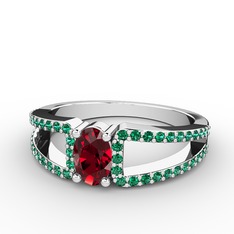 Mimoza Yüzük - Garnet ve yeşil kuvars 14 ayar beyaz altın yüzük #x28vu4