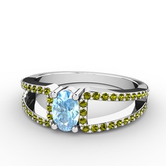 Akuamarin ve peridot 925 ayar gümüş yüzük