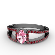 Pembe kuvars ve garnet 925 ayar siyah rodyum kaplama gümüş yüzük