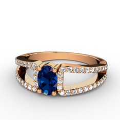 Lab safir ve swarovski 925 ayar rose altın kaplama gümüş yüzük