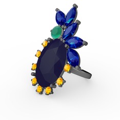 Arinna Yüzük - Lacivert akrilik 925 ayar siyah rodyum kaplama gümüş yüzük #104dqkl