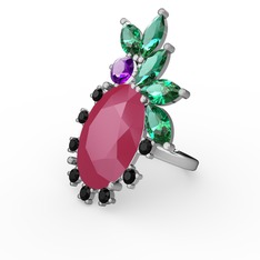 Neon pembe akrilik 14 ayar beyaz altın yüzük