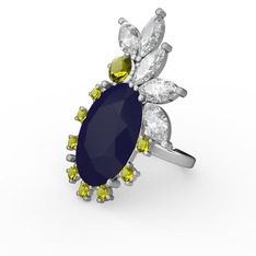 Lacivert akrilik, swarovski ve peridot 925 ayar gümüş yüzük