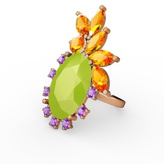 Arinna Yüzük - Neon sarı akrilik, sitrin ve ametist 8 ayar altın yüzük #1178oy7