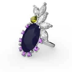 Lacivert akrilik 14 ayar beyaz altın yüzük