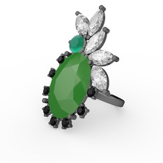 Arinna Yüzük - Neon yeşil akrilik 925 ayar siyah rodyum kaplama gümüş yüzük #11y854m