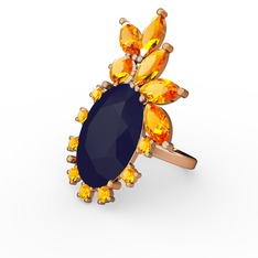 Arinna Yüzük - Lacivert akrilik ve sitrin 8 ayar rose altın yüzük #11yawbm