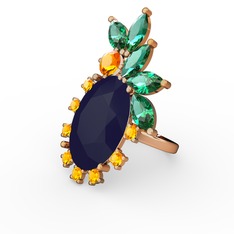 Lacivert akrilik, yeşil kuvars ve sitrin 14 ayar rose altın yüzük