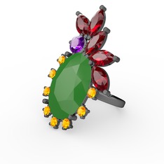 Arinna Yüzük - Neon yeşil akrilik 925 ayar siyah rodyum kaplama gümüş yüzük #120kdyx