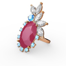 Arinna Yüzük - Neon pembe akrilik, swarovski ve akuamarin 925 ayar rose altın kaplama gümüş yüzük #128nctm