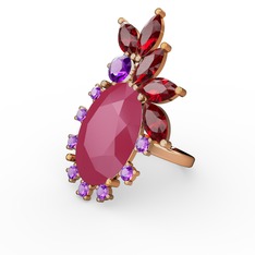 Arinna Yüzük - Neon pembe akrilik, garnet ve ametist 925 ayar rose altın kaplama gümüş yüzük #12stfkh
