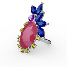 Neon pembe akrilik 18 ayar beyaz altın yüzük