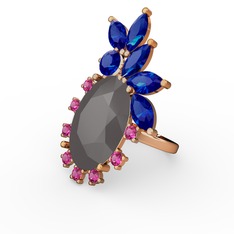 Füme akrilik, lab safir ve rodolit garnet 18 ayar rose altın yüzük