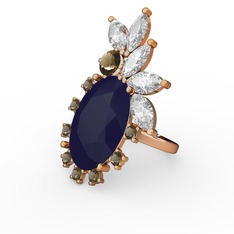 Arinna Yüzük - Lacivert akrilik, swarovski ve dumanlı kuvars 18 ayar altın yüzük #15bl72w