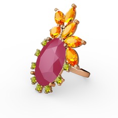 Neon pembe akrilik, sitrin ve peridot 925 ayar altın kaplama gümüş yüzük