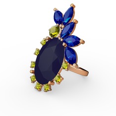 Arinna Yüzük - Lacivert akrilik, lab safir ve peridot 14 ayar altın yüzük #1610vqc