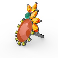 Arinna Yüzük - Neon turuncu akrilik 925 ayar siyah rodyum kaplama gümüş yüzük #1765wre