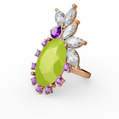 Neon sarı akrilik, swarovski ve ametist 8 ayar altın yüzük