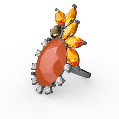 Arinna Yüzük - Neon turuncu akrilik 925 ayar siyah rodyum kaplama gümüş yüzük (0.48 karat) #1852mba