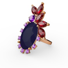 Arinna Yüzük - Lacivert akrilik, garnet ve ametist 14 ayar rose altın yüzük #18itdni