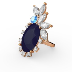 Lacivert akrilik, swarovski ve akuamarin 8 ayar rose altın yüzük