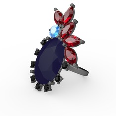 Arinna Yüzük - Lacivert akrilik 925 ayar siyah rodyum kaplama gümüş yüzük #19gu3nx